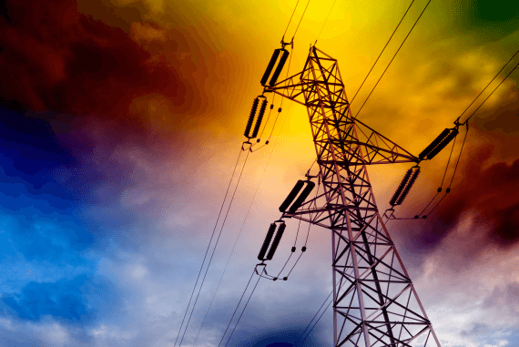 An electricity pylon with beautiful sky above