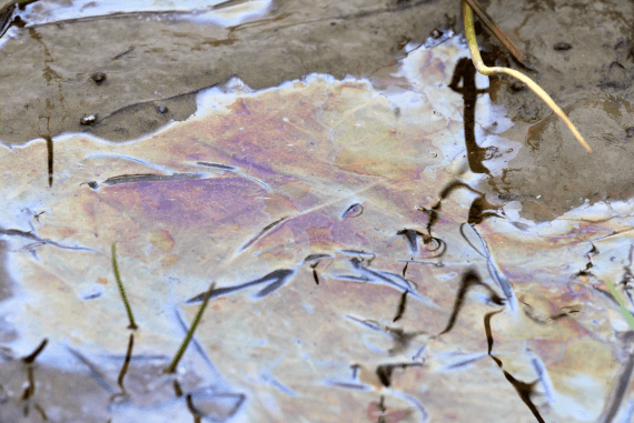 An oil leak environmental accident